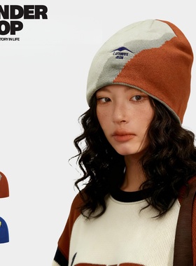 SONDER SHOP秋冬女款毛线帽保暖防风时尚大头针织帽护耳冷帽子