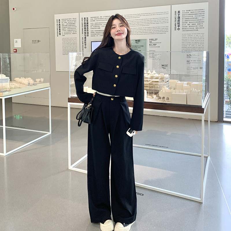 黑色小香风西装套装女春秋流行韩系高级感老钱风两件套减龄超火,女装套装/套裙,2C263