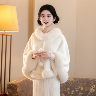 新娘结婚礼服披肩中式国风旗袍加厚外搭婚纱披肩斗篷婚礼保暖披风