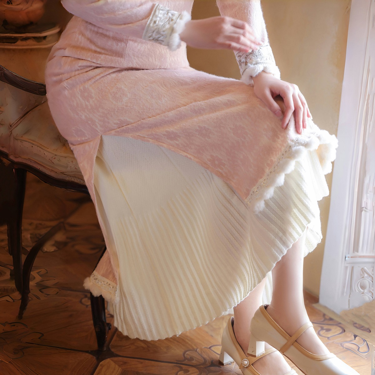 艳莲百褶半身裙旗袍内衬裙