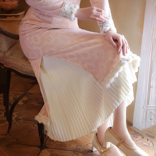 旗袍内搭衬裙秋冬叠穿马面裙打底裙无痕针织百褶半身裙加厚大裙摆