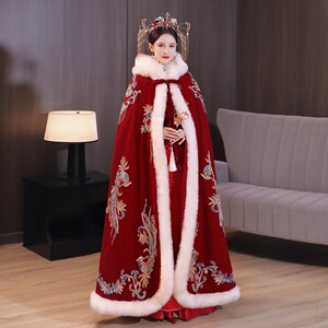 新娘秀禾服披风斗篷龙凤褂新中式婚服结婚敬酒礼服冬季保暖重工款