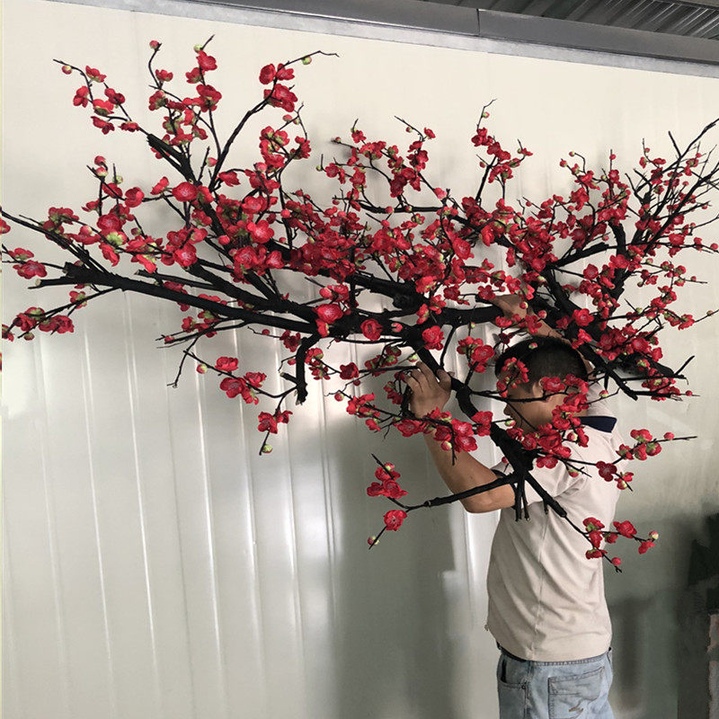 仿真梅花树落地摆件挂壁花艺创意田园酒店玄关家居装饰腊梅绢花