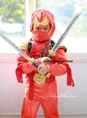 万圣节cosplay 儿童服装礼服 幻影黑色红色绿色忍者 3D立体表演服