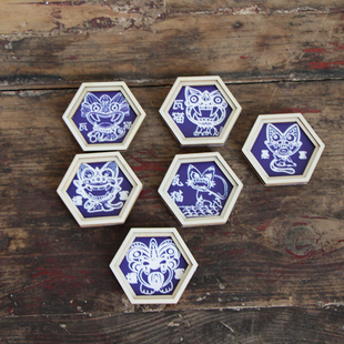 创意瓦猫冰箱贴云南白族扎染风格大理丽江特色蓝色布染木框冰箱贴