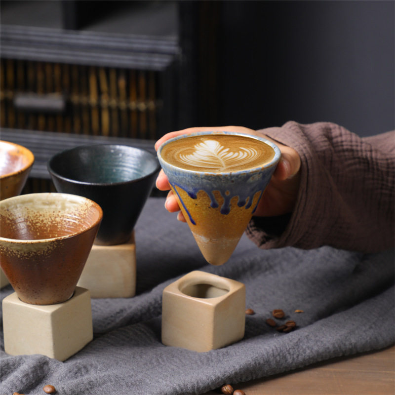 创意冰淇淋雪糕筒锥形漏斗杯子日式窑变水杯复古陶瓷ins风咖啡杯