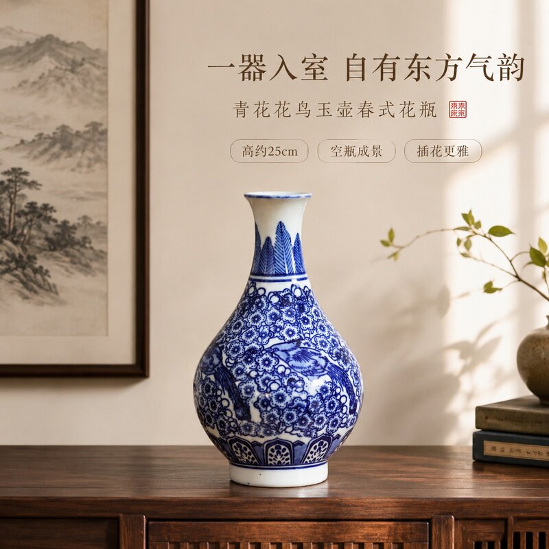 新中式玉壶春花瓶客厅玄关摆件