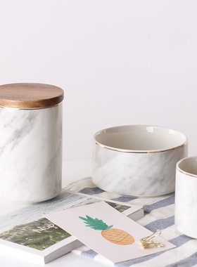 居家摆件大理石纹陶瓷普洱茶密封罐收纳盒储物茶叶罐花茶糖果罐