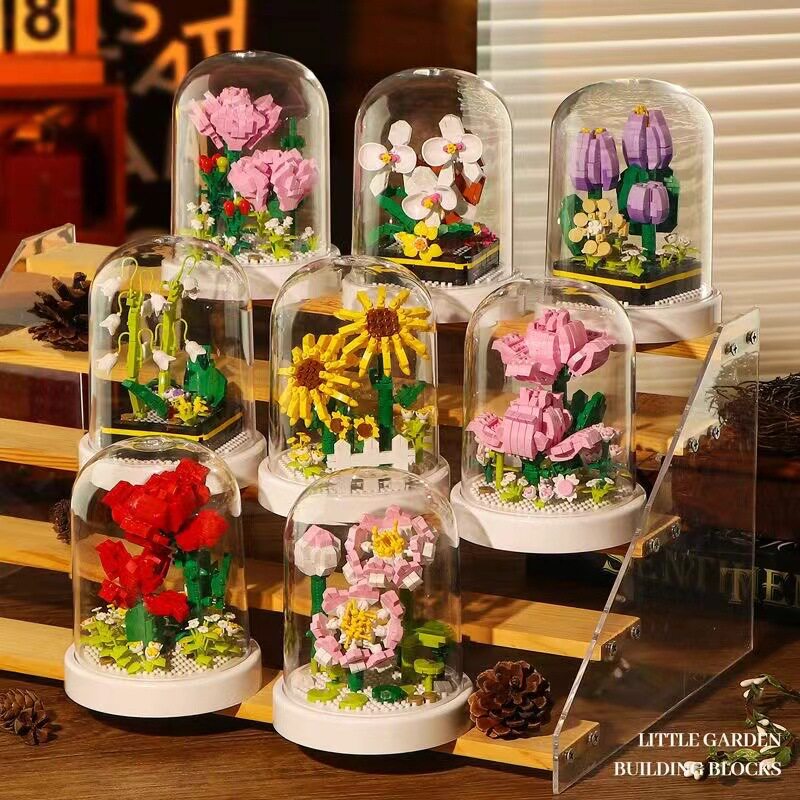 兼容高积木向日葵永生花永久拼装玫瑰创意鲜花摆件七夕情人节