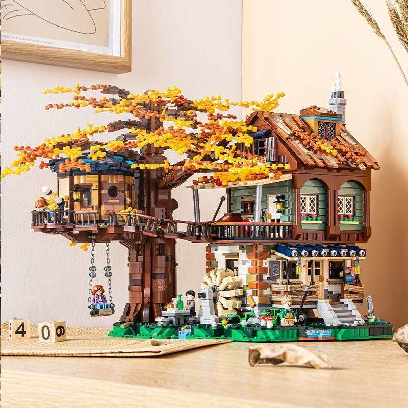 兼容乐高大型复古建筑树屋积木迷你颗粒玩具成人高难度拼装摆件批