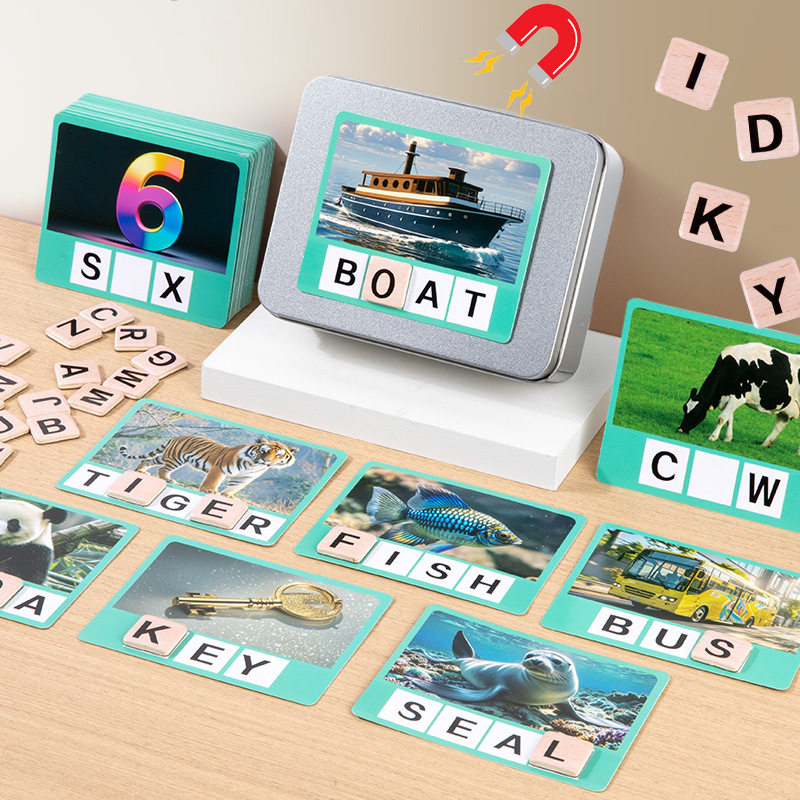磁性铁盒装拼单词游戏儿童早教学习字母认知搭配英文纸板拼图玩具,玩具/童车/益智/积木/模型,智力解题/通关玩具,淘宝优惠券,粉丝福利购,淘宝优惠卷