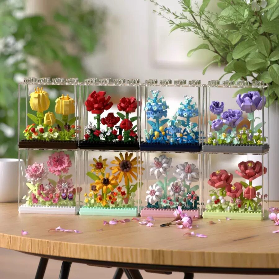 永生花束拼装积木7323-7326 7375-7378跨境批发潮乐创花绮梦花盒