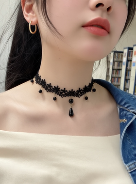 黑色蕾丝颈链配饰复古网红颈饰新款锁骨项链女气质少女闺蜜洛丽塔
