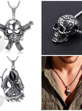 欧美简约创意骷髅情侣吊坠不锈钢个性时尚嘻哈项链新品男女复古