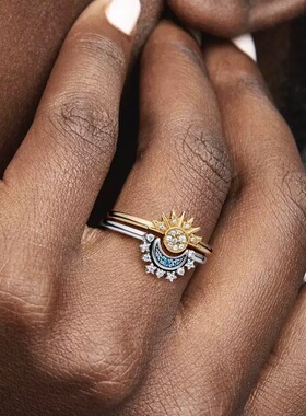指环个人化复古太阳月亮戒指女小众设计感高级轻奢食指戒开口可调
