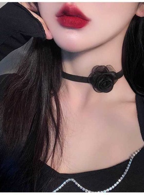 玫瑰花颈链锁骨链黑色复古choker女款气质饰品围脖气质儿童项链