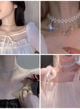 小众设计网红项链ins轻奢锁骨链流苏颈链珍珠气质配饰项圈女颈带