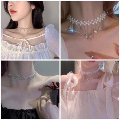 小众设计网红项链ins轻奢锁骨链流苏颈链珍珠气质配饰项圈女颈带