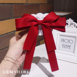 纯手工红色蝴蝶结发夹日韩简约古风后脑勺马尾夹汉服森系仙女发饰