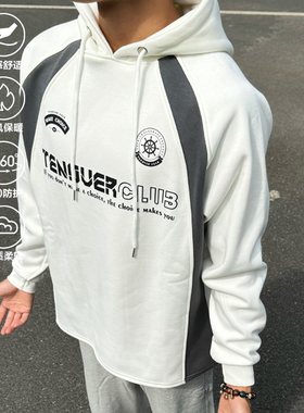 TENOVER复古高街运动卫衣赛车服保暖加绒连帽卫衣篮球跑步秋冬