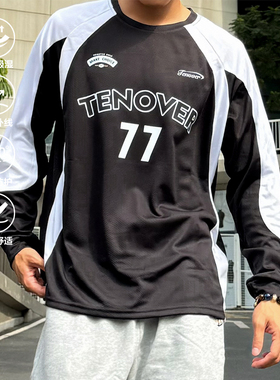 TENOVER美式长袖拼接撞色运动户外训练T恤77号篮球健身跑步秋冬