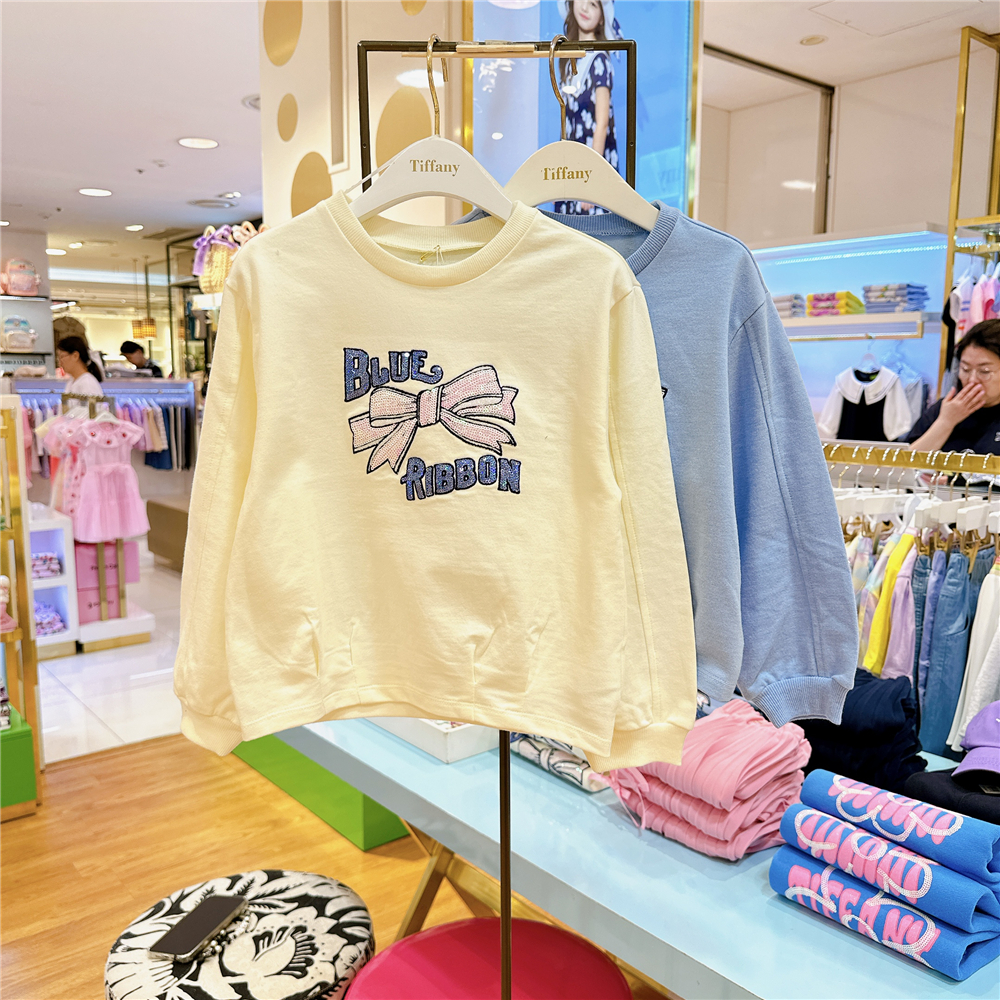 打折T+女童蝴蝶结图案休闲卫衣韩国童装代购24秋儿童韩版长袖T恤