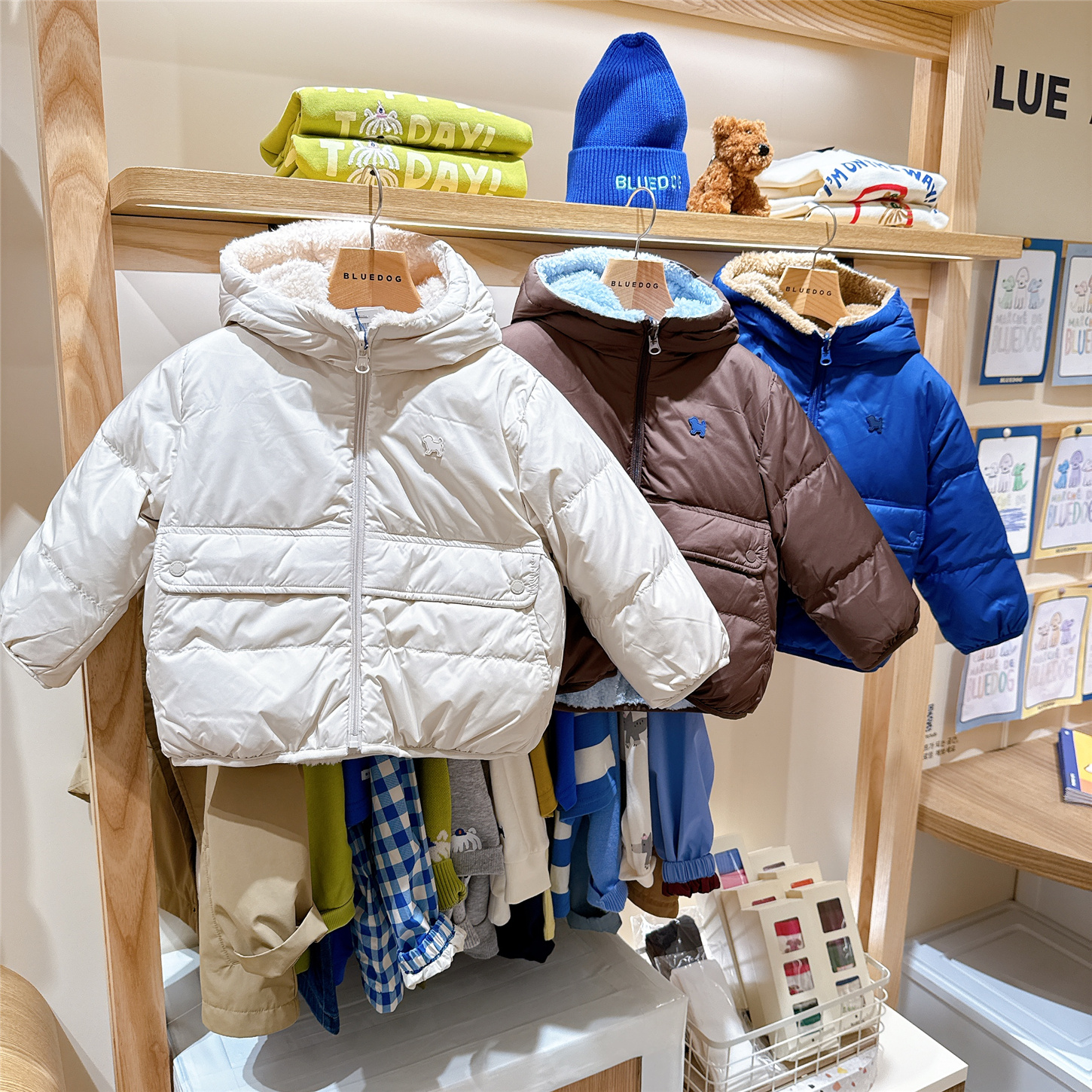 80%鸭绒BLUEDOG kids大蓝狗儿童双面羽绒服韩国代购25冬保暖外套