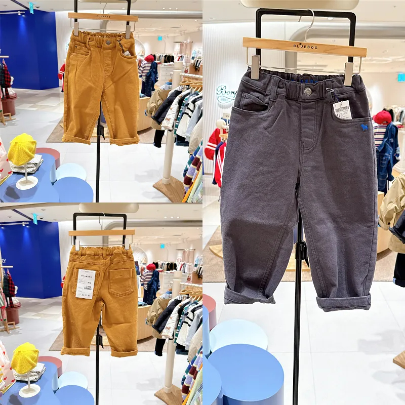 bluedog kids大蓝狗儿童纯色加绒牛仔裤韩国代购2025冬季保暖裤子