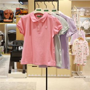 kids女童纯色洋气短袖 24夏季 T恤韩国代购 benetton POLO衫 休闲简约