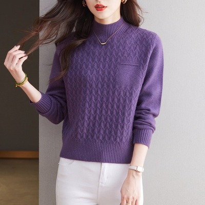 2025半高领短款小个子毛衣女秋冬羊毛衫内搭洋气百搭针织打底衫
