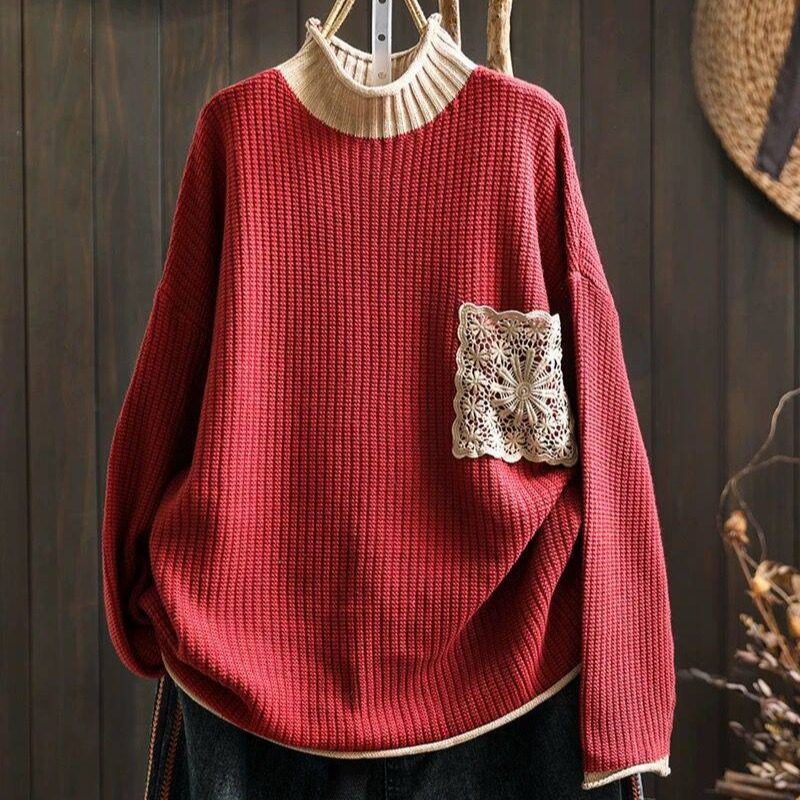 外贸出口大牌撤柜折扣女半高领针织毛衣宽松遮肉文艺休闲套头上衣,女装/女士精品,毛针织衫,淘宝优惠券,粉丝福利购,淘宝优惠卷