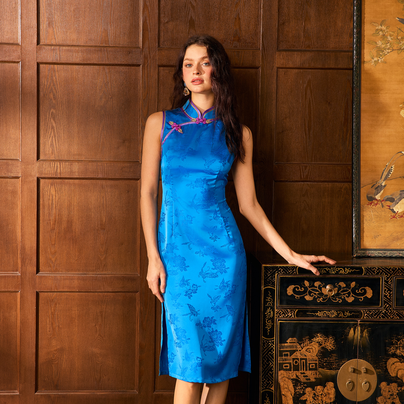 2025新款新中式蓝色提花旗袍