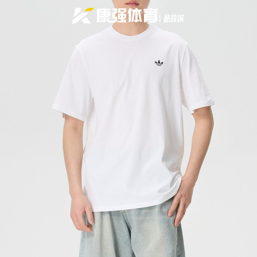 阿迪达斯三叶草男装2026新款针织纯棉透气运动休闲短袖T恤JW0039