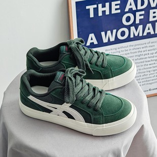 百搭复古运动滑板鞋 绿色休闲板鞋 学生透气帆布鞋 新款 男2025秋冬季