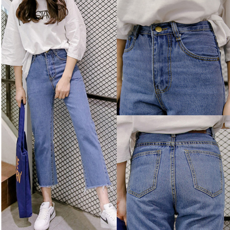 Jeans women's high waist Capris BF style loose new wide leg jeans jeans wide leg pants women's nine