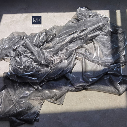 镭射变色灰银细腻肌理闪纱布 设计师时尚连衣裙外套礼服背景面料