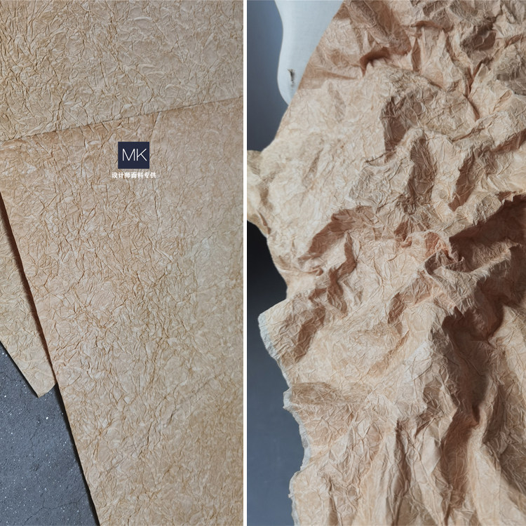 时尚双层肌理纸线面设计卡其色纸布 设计服装装饰辅料材料轮廓布