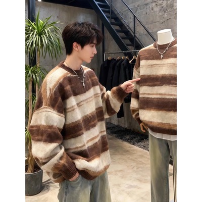 美式复古马海毛男秋冬加厚针织衫