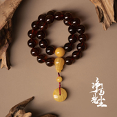 净莲梵尘 包邮 18mm缅甸红棕珀27颗手持念珠 鸡油黄蜜蜡佛珠