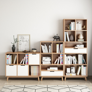 北欧实木书架置物架落地自由组合书柜现代简约多层收纳柜储物柜子