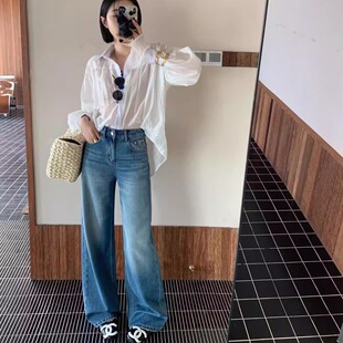 26春欧货新款安绮斯正版现货58899田园风微弹直筒裤阔腿牛仔裤女