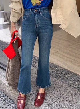 2025秋欧货新款小松菜25829韩版四面弹糯米牛仔九分微喇牛仔裤女