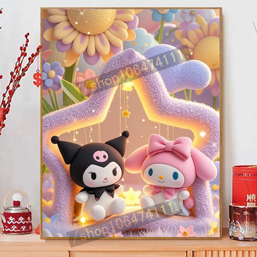 带框钻石画满钻方钻手工贴钻十字绣卧室2025新款卡通库洛米美乐蒂