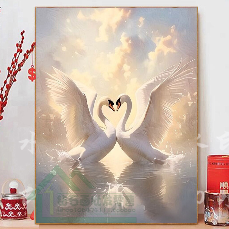 带框钻石画满钻方钻手工贴钻绣婚房客厅卧室新款两只天鹅心心相印