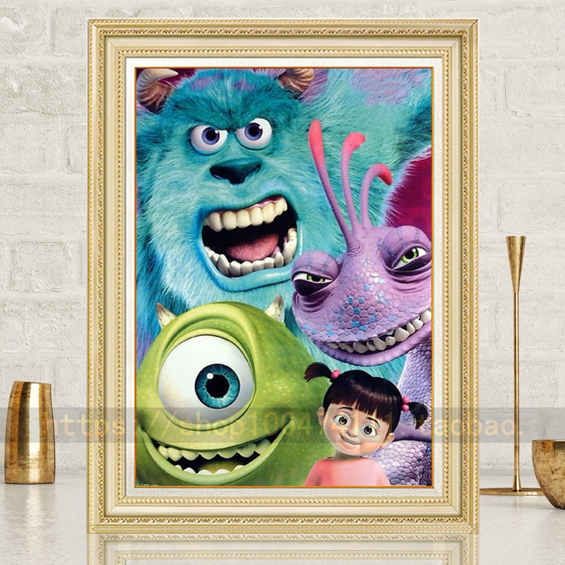 带框钻石画满钻方钻新款儿童卧室小幅粘钻绣卡通动漫动物怪兽大学