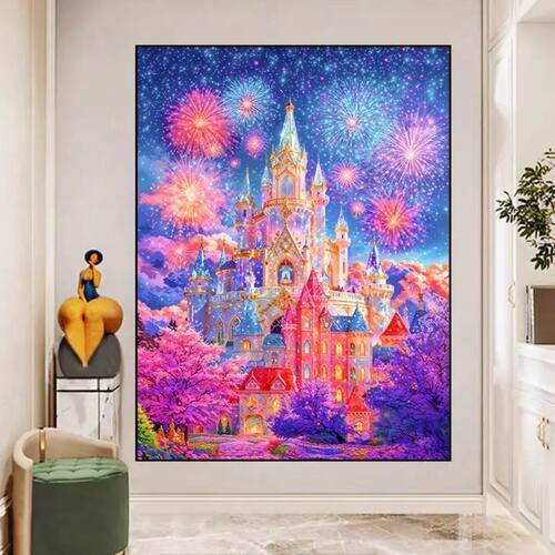 带框钻石画满钻圆钻方钻手工贴钻绣卧室客厅新款欧式风景烟花城堡