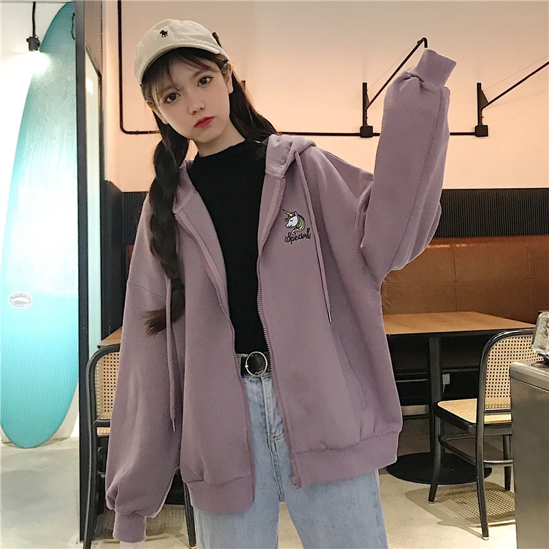 嗷~彩虹独角兽Unicorn 宽松慵懒风 韩国连帽拉链刺绣卫衣薄款外套在类目 女装/女士精品, 卫衣/绒衫中 - 来自Buy2taobao.com提供专业的淘宝代购服务