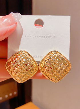 欧美大气高级感菱形夸张耳环新款复古轻奢耳饰气质s925纯银针耳钉