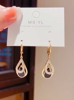 欧美精致时尚黑色耳扣泪滴耳环2024年新款潮防丢耳饰无耳洞耳夹女