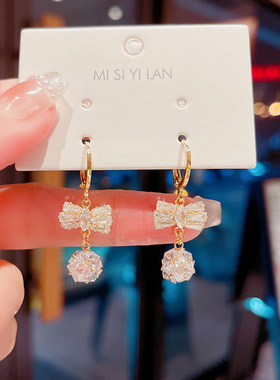 法式蝴蝶结锆石耳环女款小众设计高级感无耳洞耳夹复古轻奢耳饰